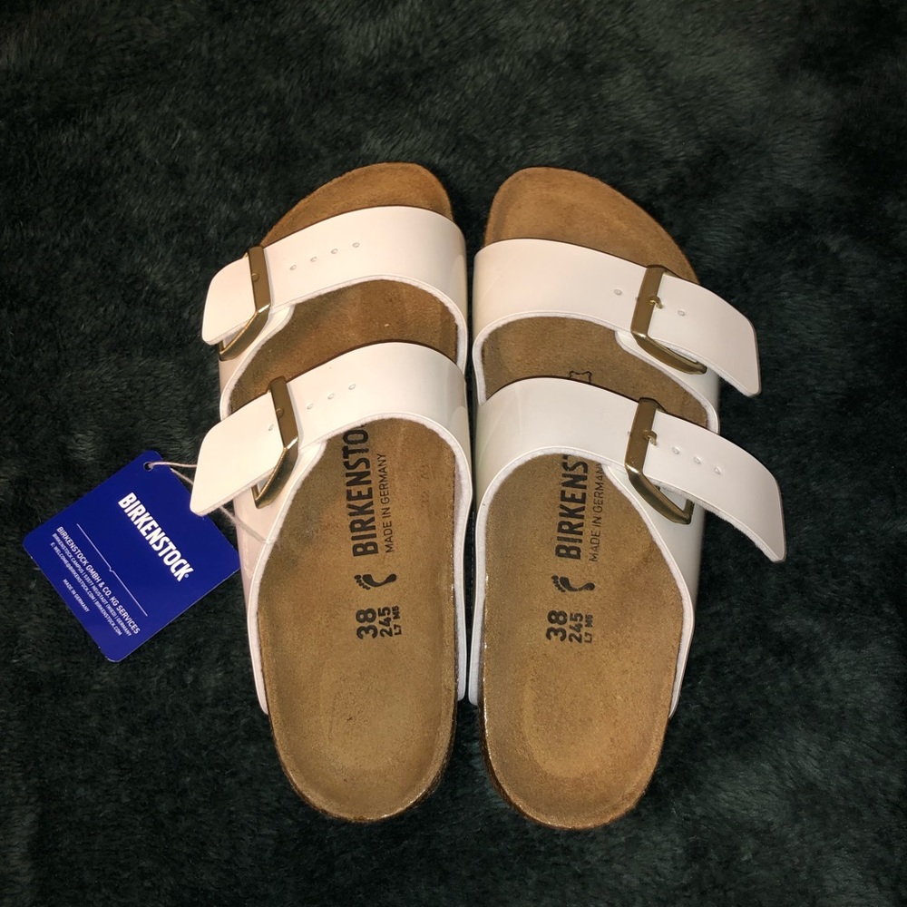 Birkenstock Arizona Birko-Flor White Sandals Narrow Size 38 NEW w/ Tags, no box